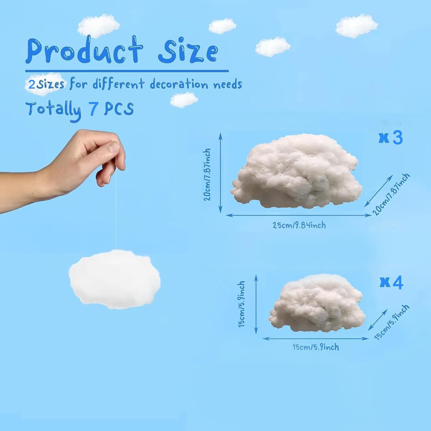 Fabiacci 7Pcs Artificial Cloud Props 3D Decorative Hanging Decorations