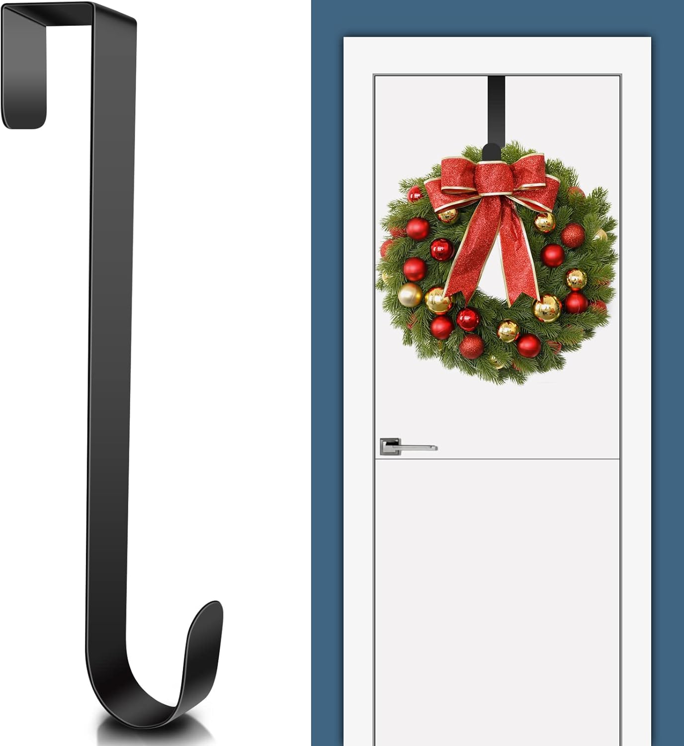 JUGEFORNI 12 Inch Black Door Wreath Hanger