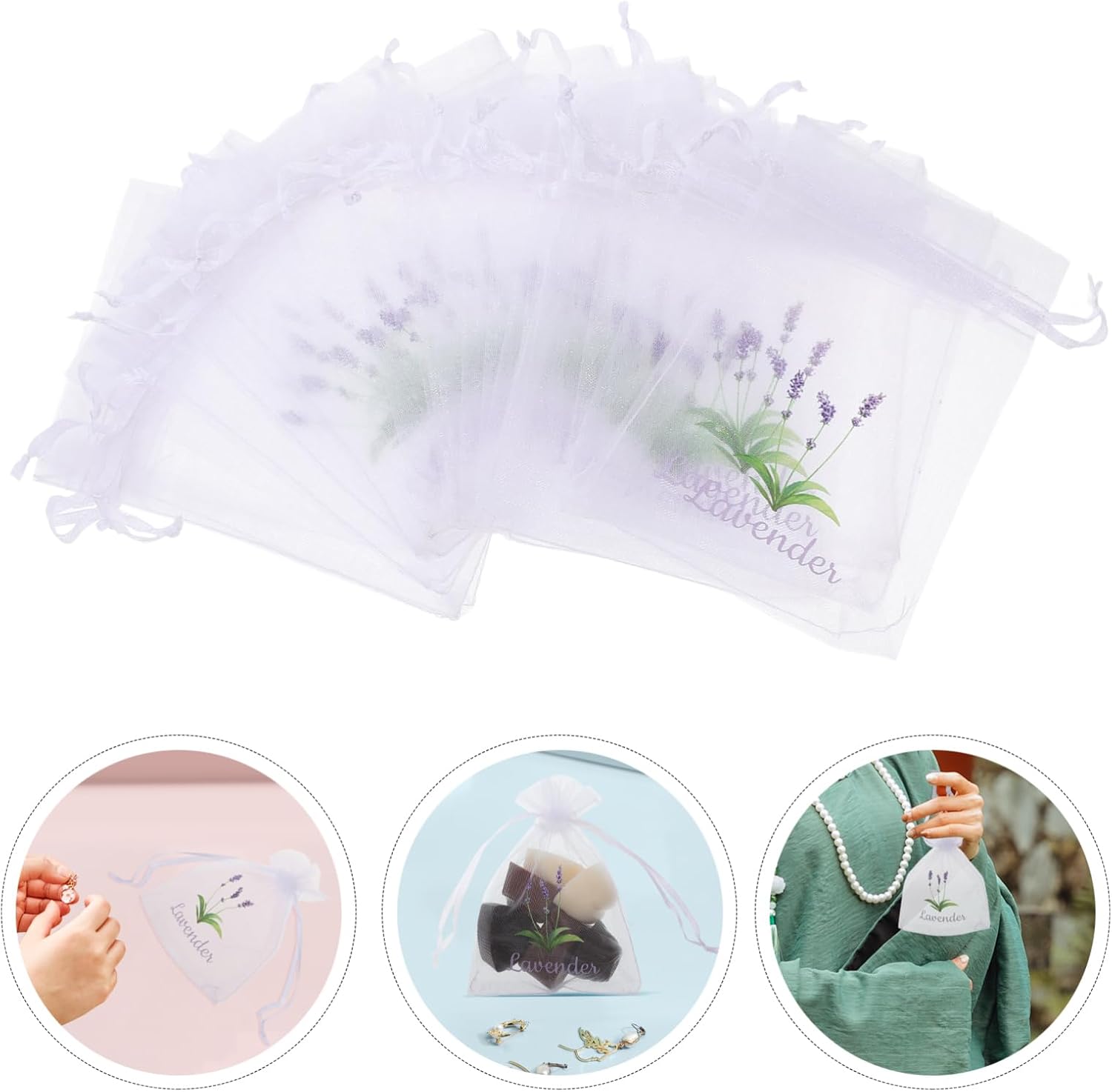 Amosfun 20pcs Organza Lavender Sachets Bags Drawstring Closure Spacious Storage