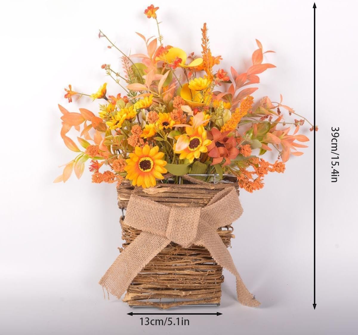 Wooden Wreath Hanger with Silk Flowers for Front Door