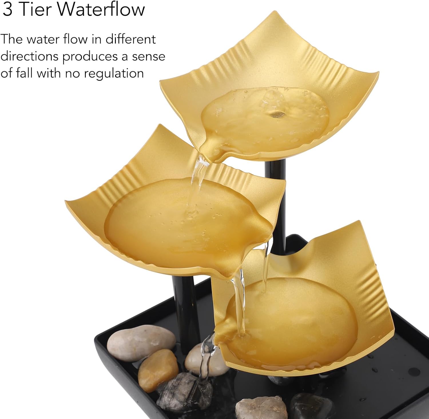 3 Tier Desktop Fountain with LED Light and Stones