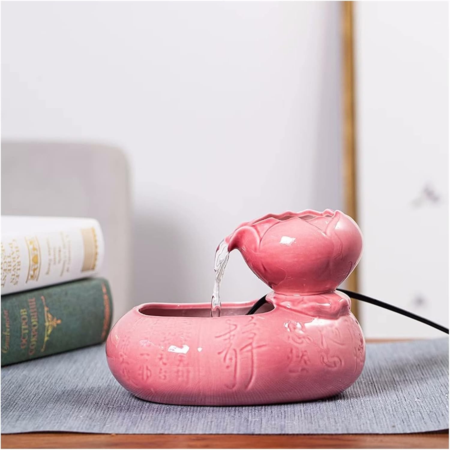 HEXEH Mini Ceramic Tabletop Water Fountain Gray