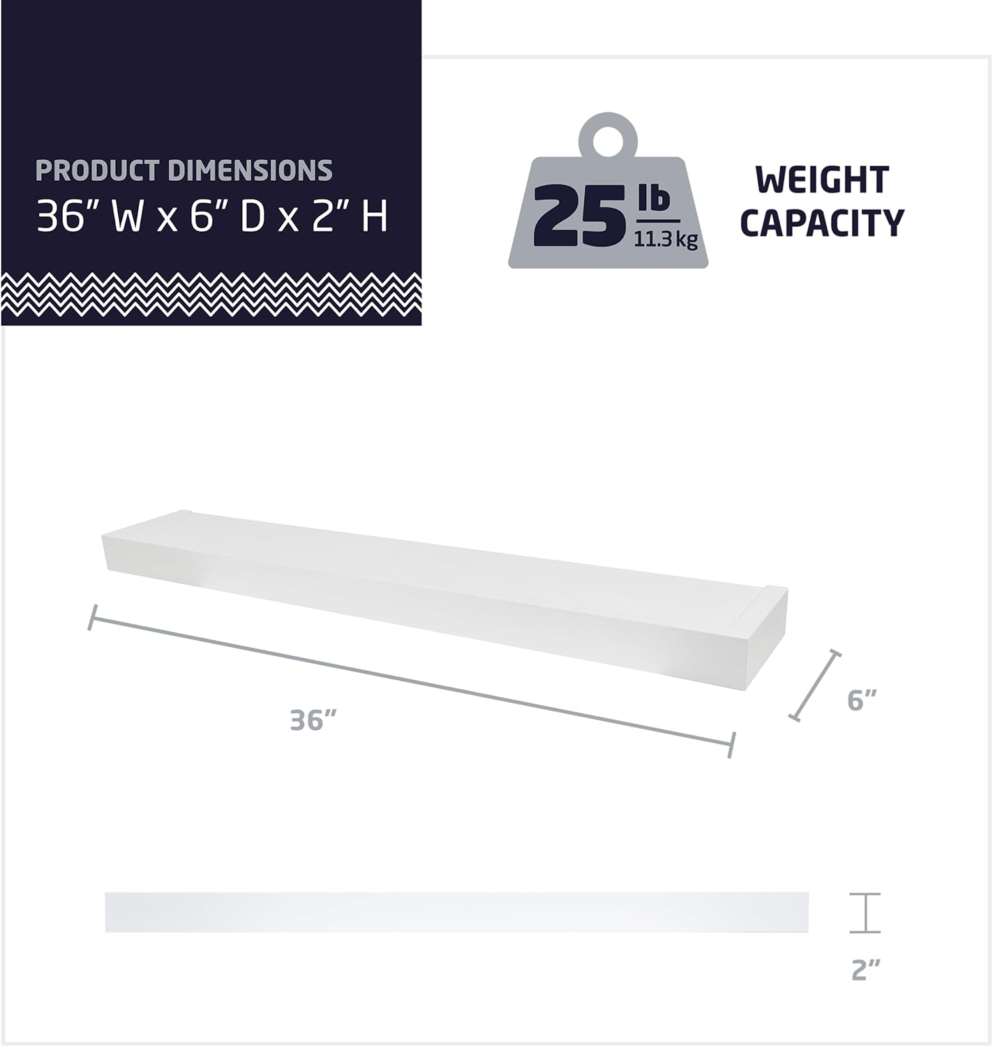 HIGH MIGHTY 36 Floating Shelf 25lbs Load Capacity