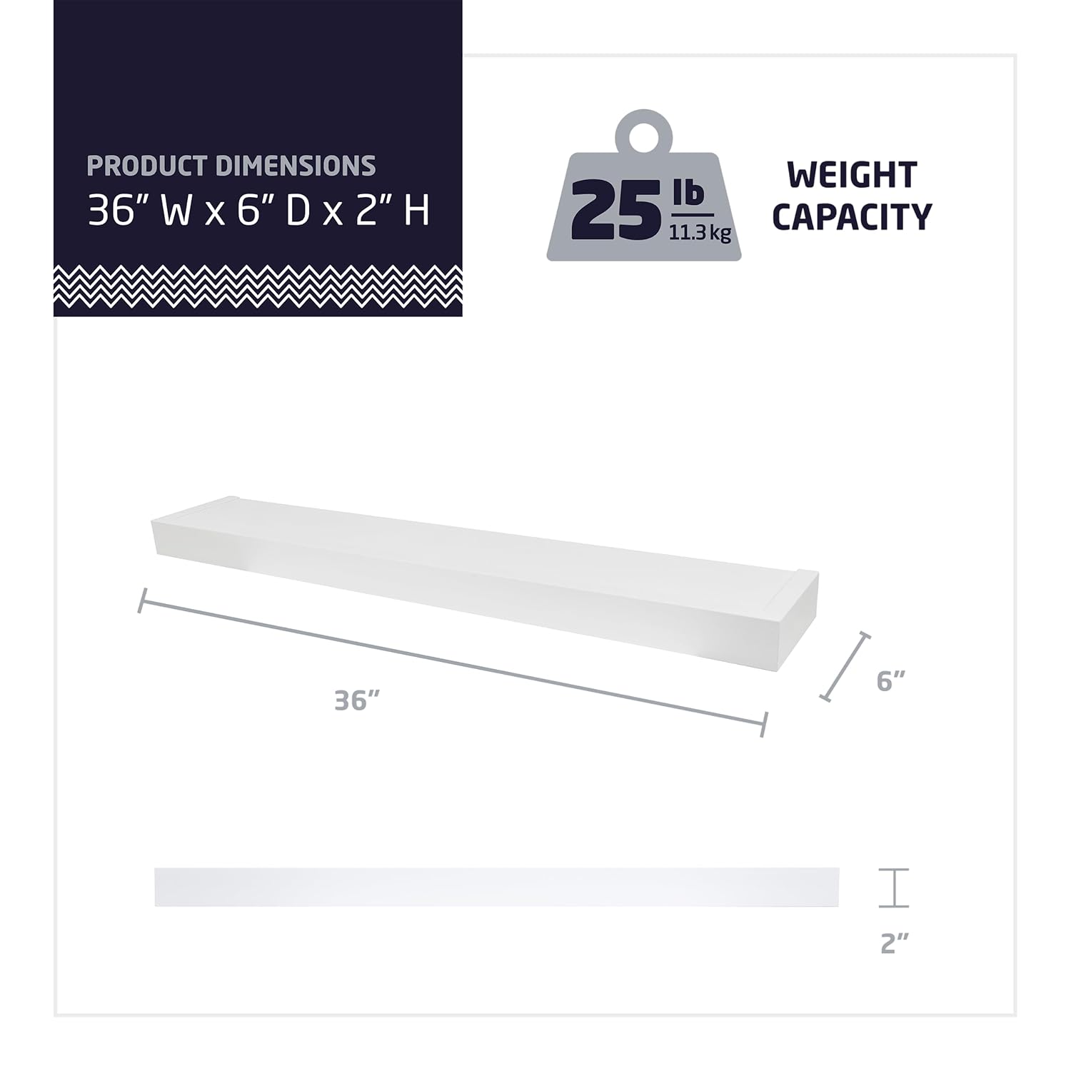 HIGH MIGHTY 36 Floating Shelf Holds 25lbs Tool-Free Install