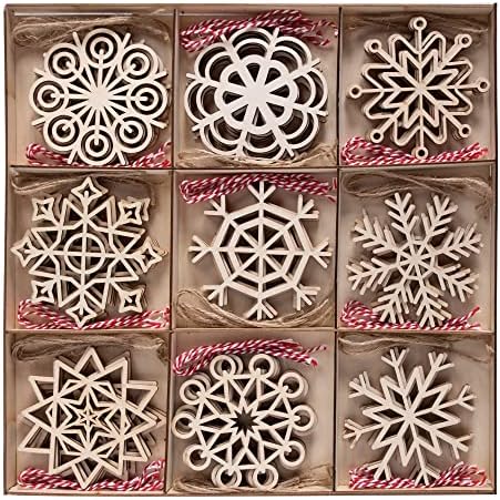JOIEDOMI 36 Piece Snowflake Wooden Christmas Ornaments Set