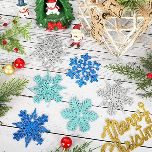 Whaline 48Pcs Glitter Snowflake Hanging Christmas Decor