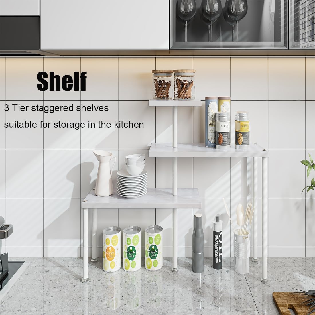 3 Tier Corner Shelf Organizer for Kitchen Bathroom White