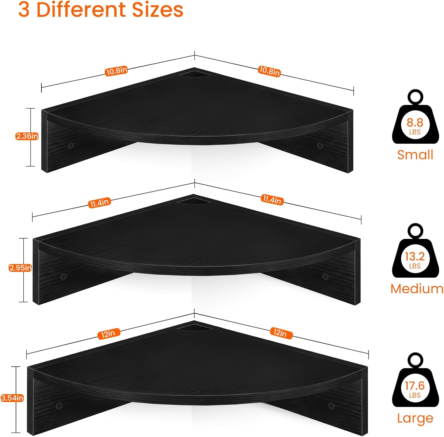 Homode 3 Tier Corner Floating Shelves Black