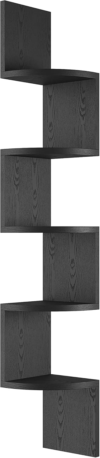 GREENDEW 5-Tier Wall Mount Floating Corner Shelf Black