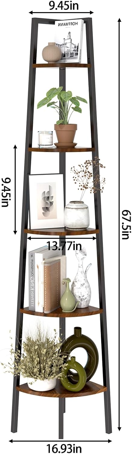 Waipfaru 5-Tier Corner Bookshelf with LED Light