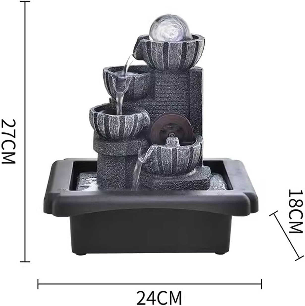 Tabletop Fountain with Rotating Beads and Flowing Water Decorations