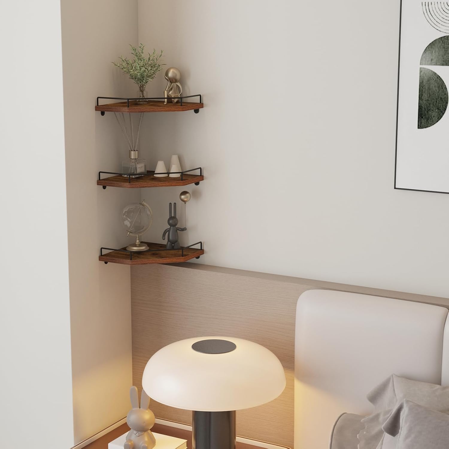 Trwcrt Corner Shelf Wall Mounted Set of 3 Brown