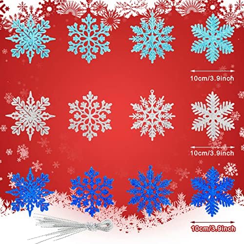 Whaline 48Pcs Glitter Snowflake Hanging Christmas Decor
