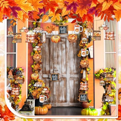 Quzzil 36 Pcs Fall Wooden Hanging Ornaments Set