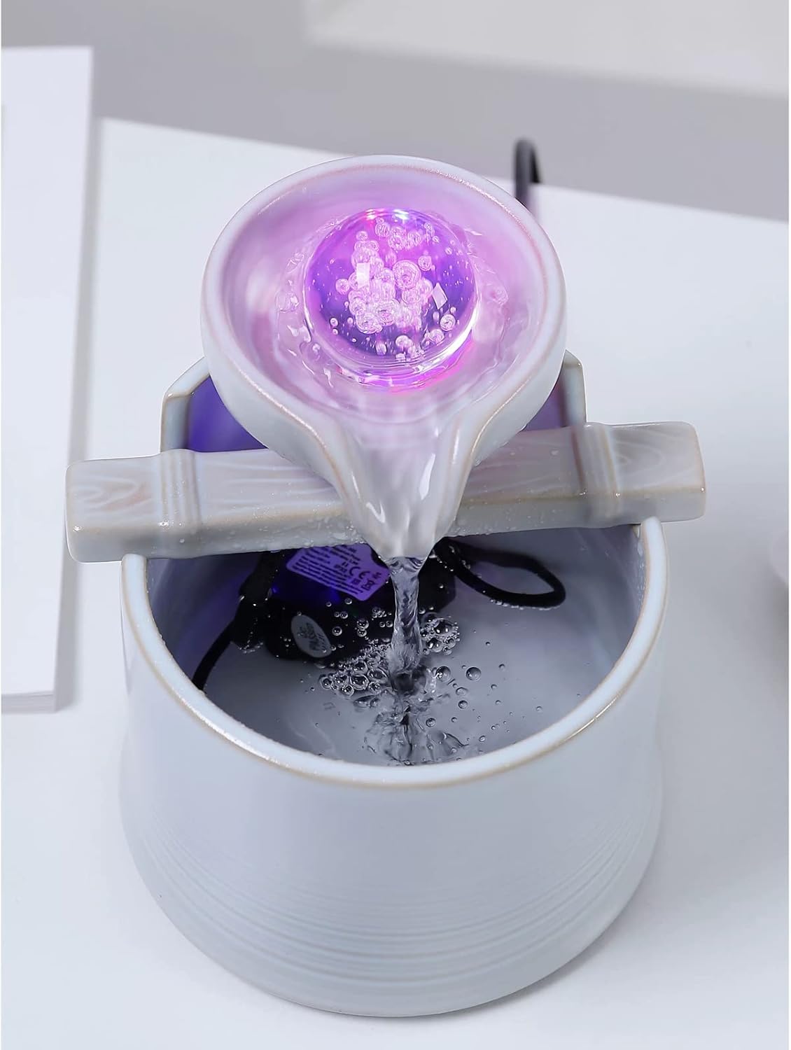 Modern Indoor Ceramic Water Fountain with Lights and Pump