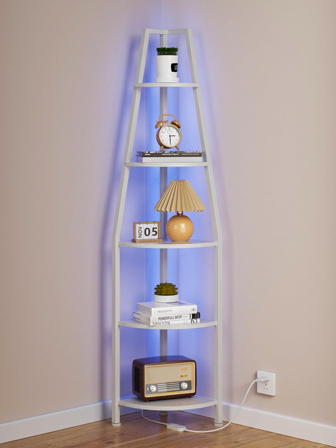 Furnulem 5 Tier Corner Shelf with LED Light