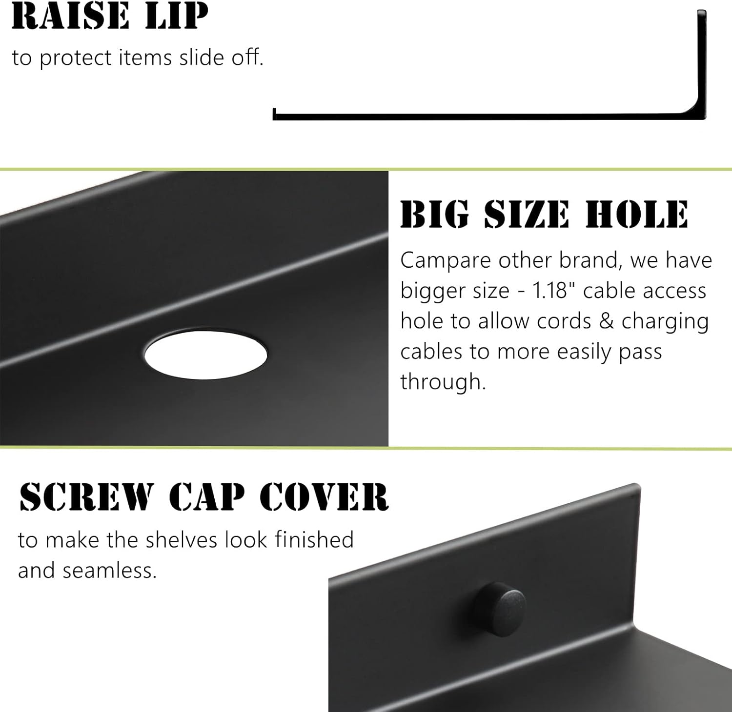 Small Floating Shelves with Bluetooth Speaker Mount 6 Inch 2 Pack Aluminum