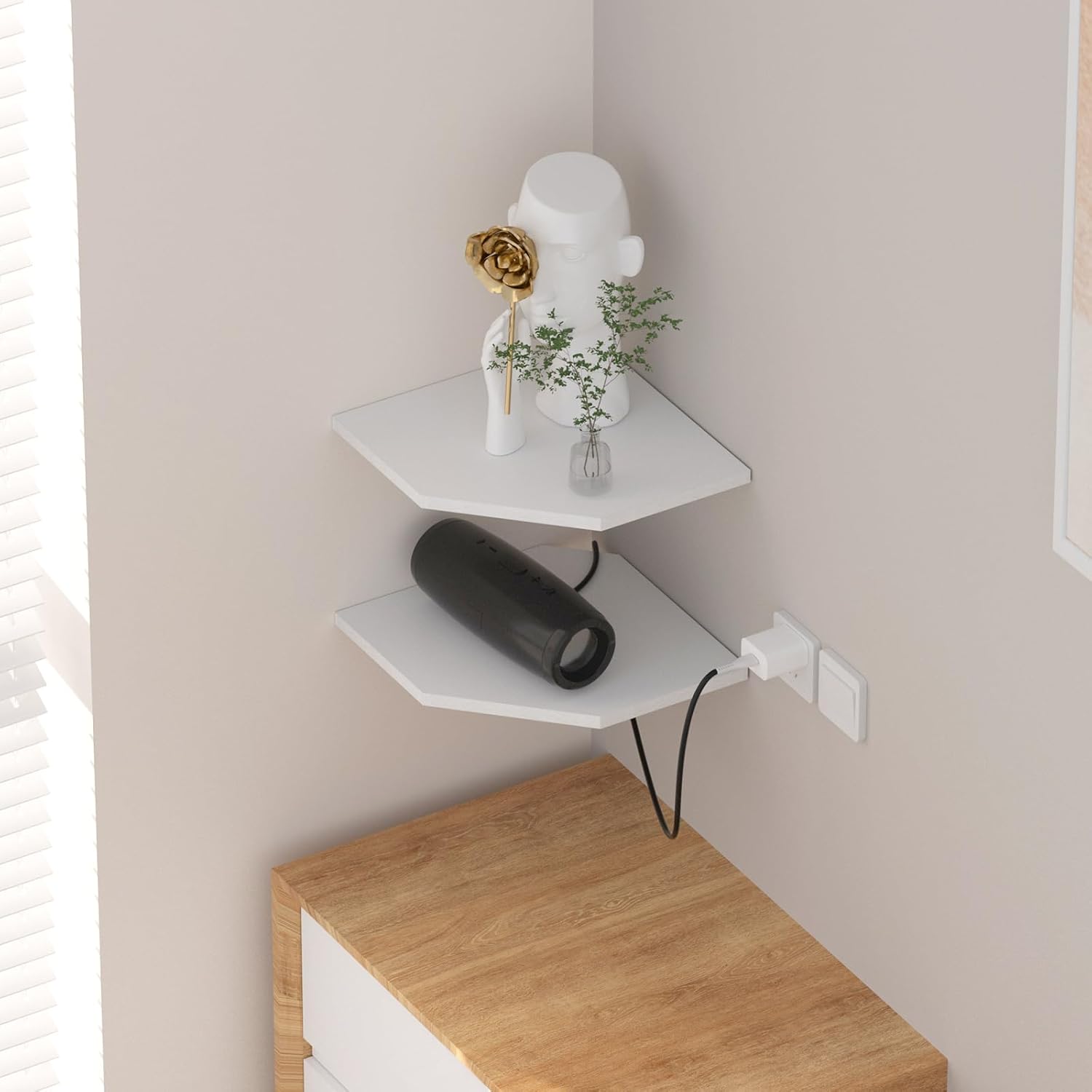 JJL Corner Shelf Wall Mounted 2 Tier 133 Inch Deep