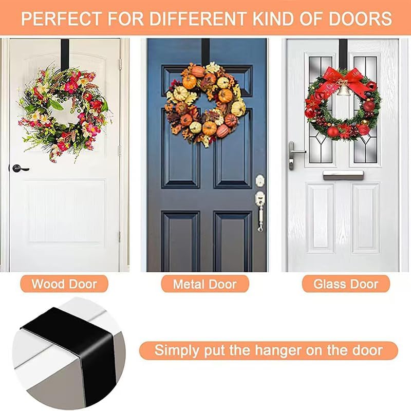12 Inch Metal Wreath Hanger for Front Door Black