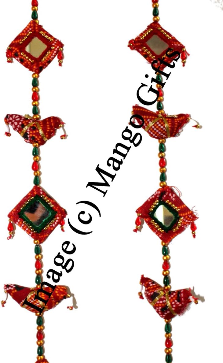 Indian Handmade Mobile String Door Hanging Mirror Work Ornaments Pair