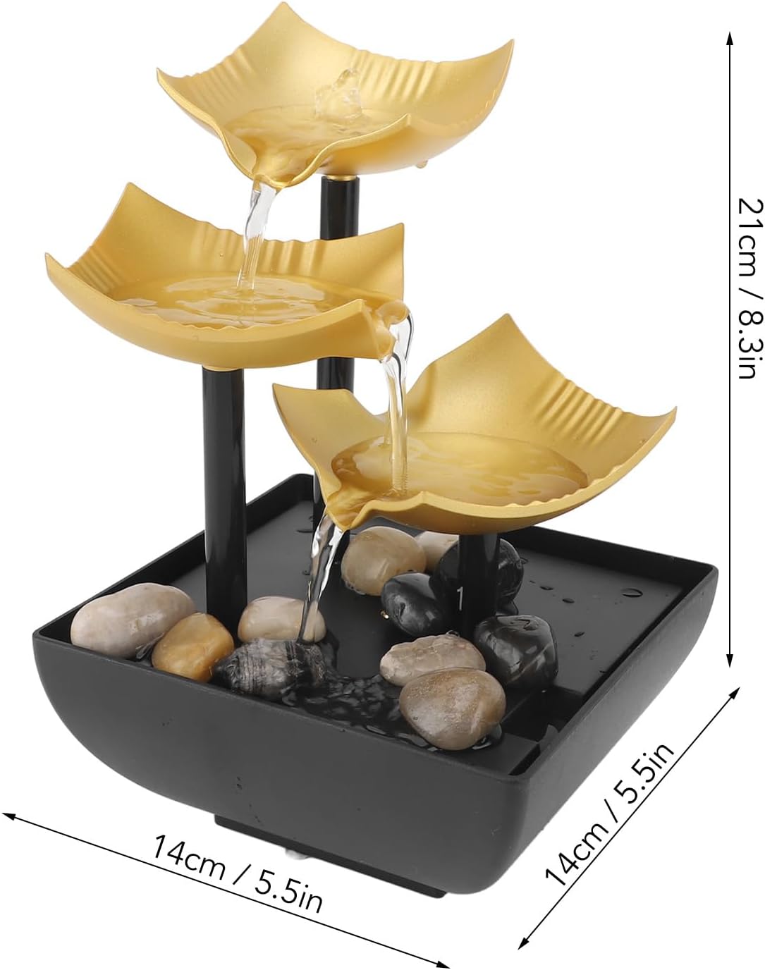 3 Tier Desktop Fountain with LED Light and Stones
