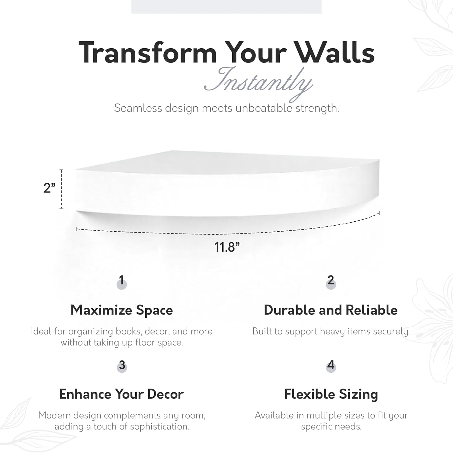InPlace Shelving 118-Inch Wide Floating Corner Wall Shelf White