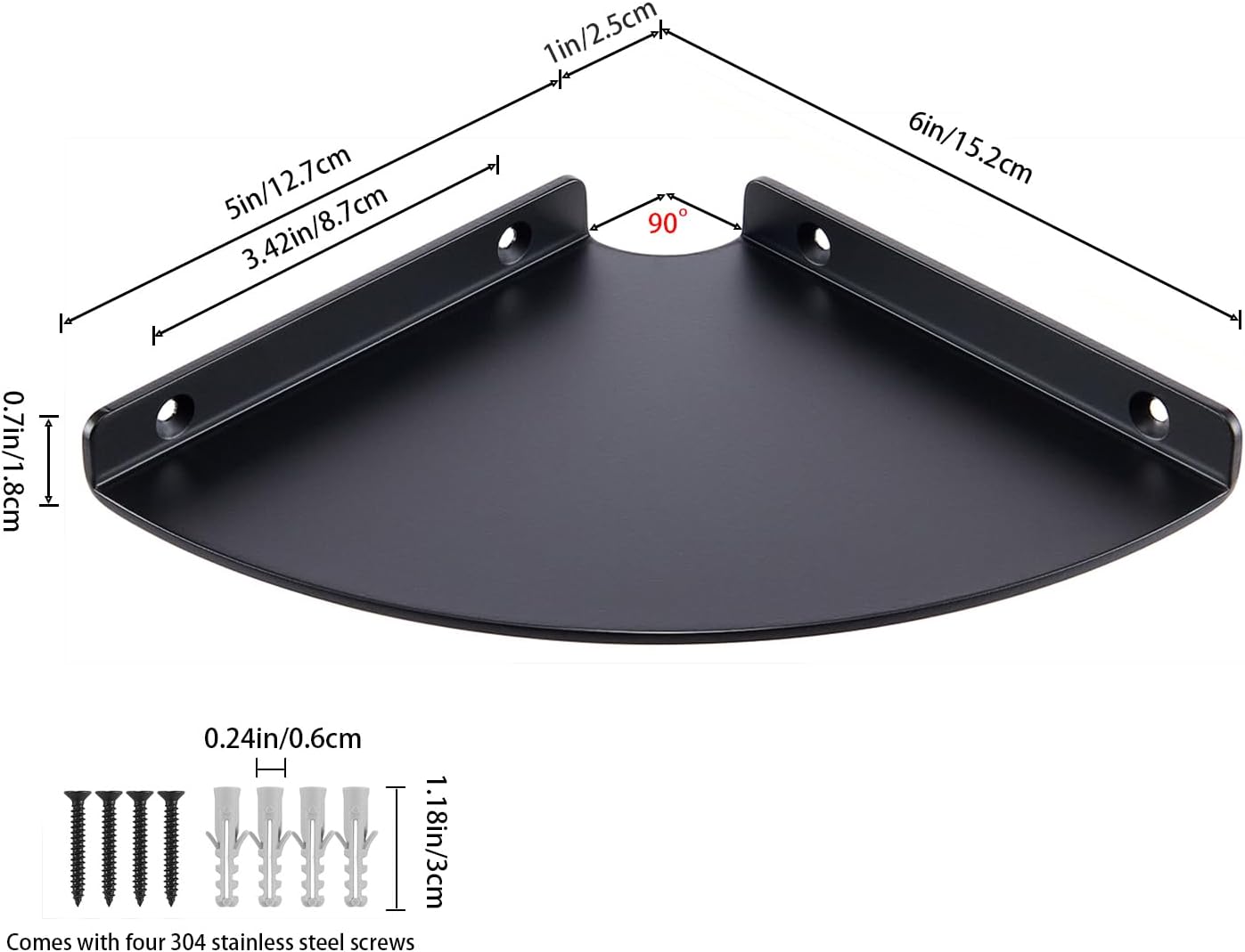 6 Inch Heavy Duty Aluminum Corner Shelf - Black