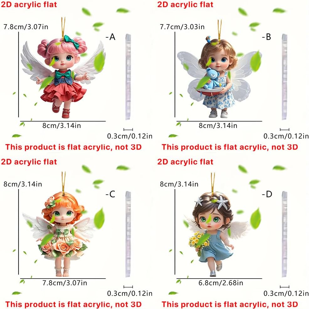 Crystal Effect Hanging Ornaments Set 4PCS Small Angel