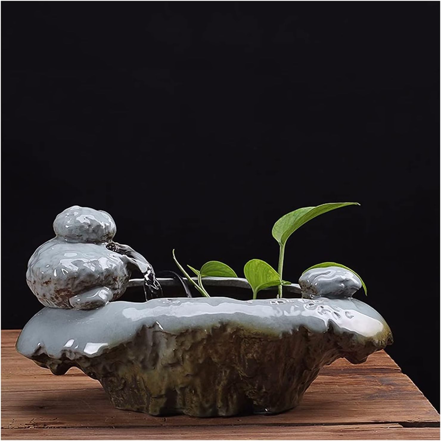 HASMI Tabletop Fountain with Ceramic Basin for Indoor Outdoor Use