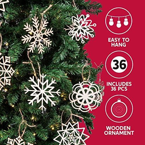 JOIEDOMI 36 Piece Snowflake Wooden Christmas Ornaments Set