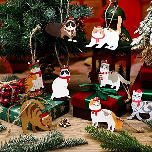 Amyhill 24 Pcs Wooden Cat Christmas Ornaments