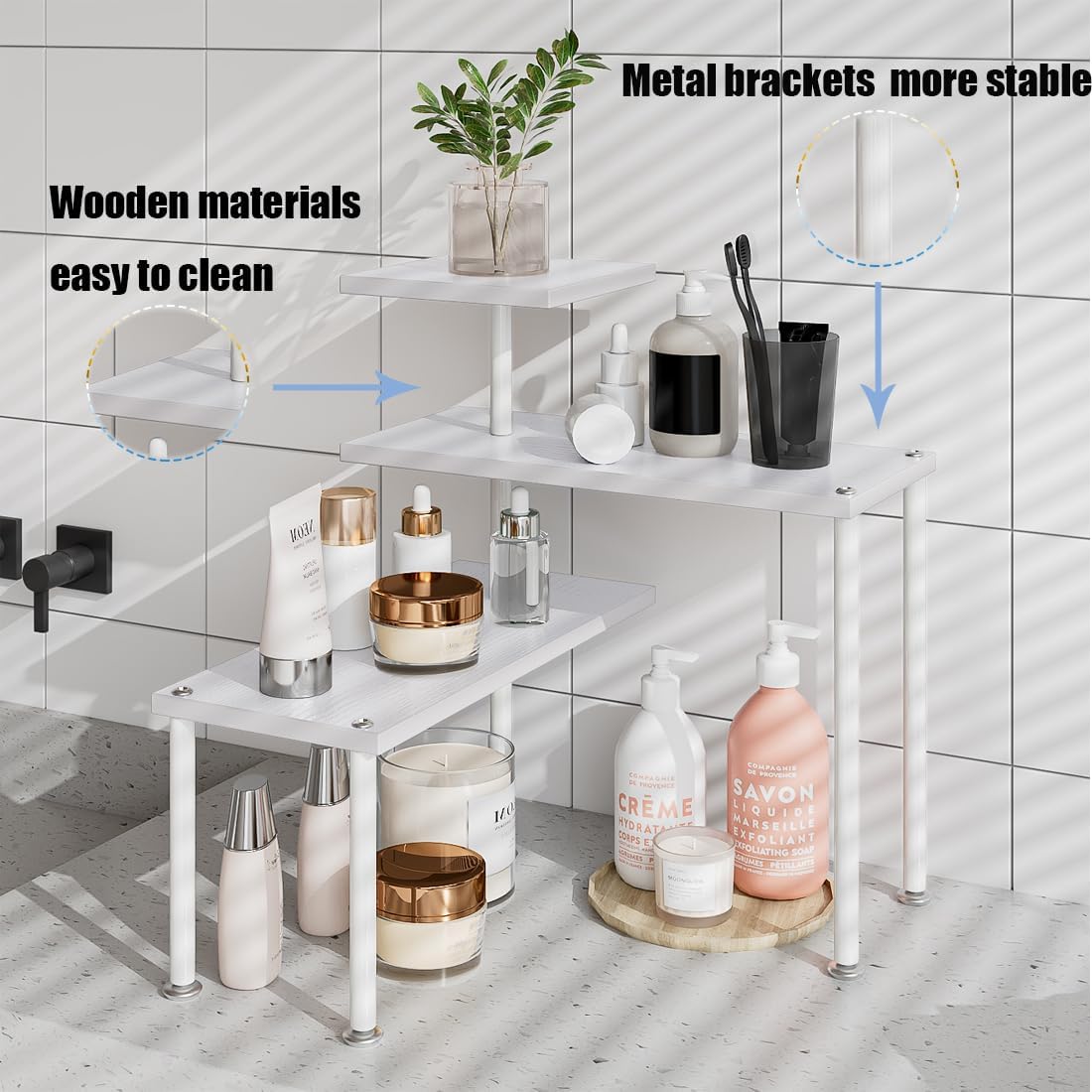 3 Tier Corner Shelf Organizer for Kitchen Bathroom White