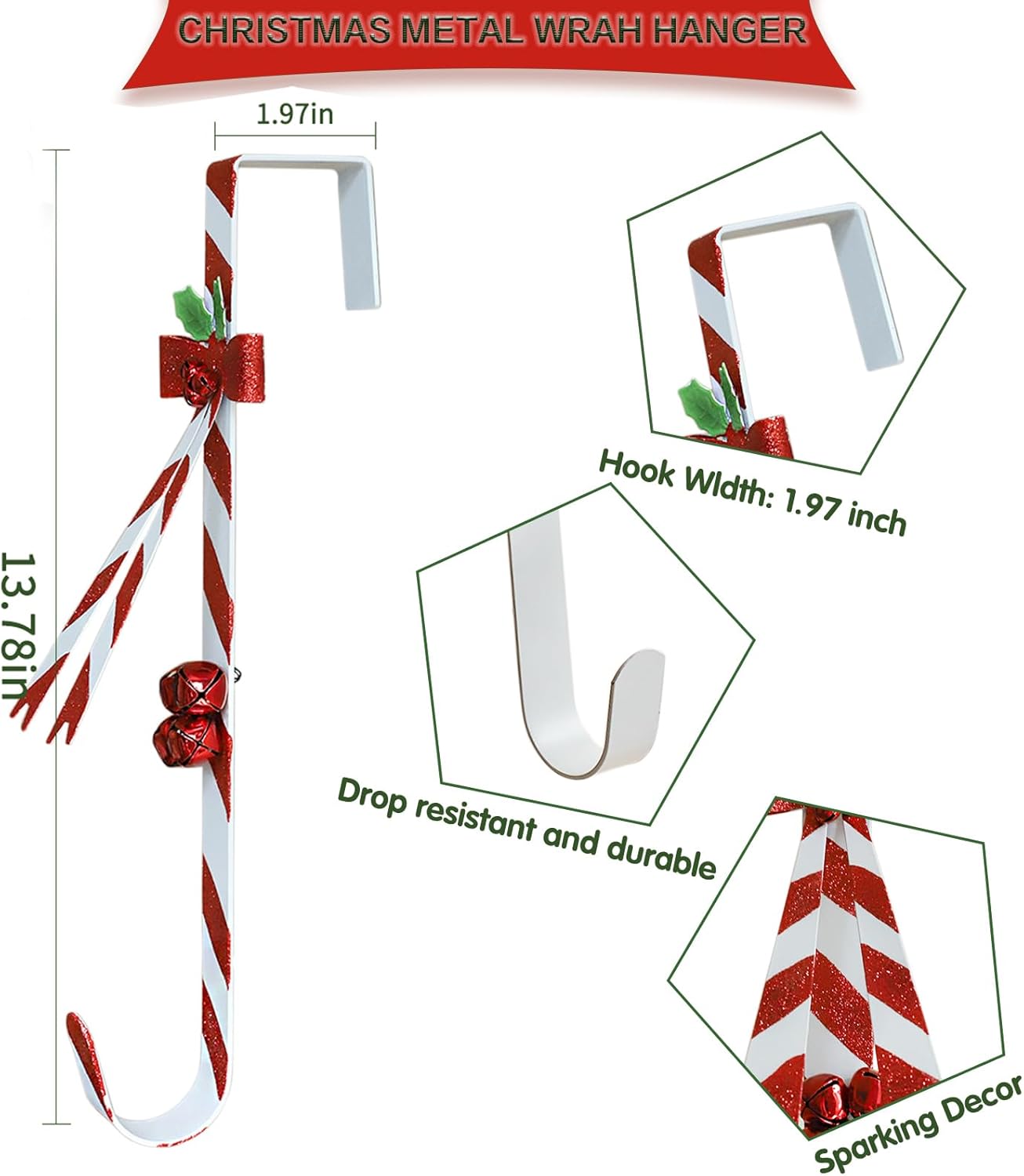 2 Pack Candy Cane Wreath Hangers for Front Door
