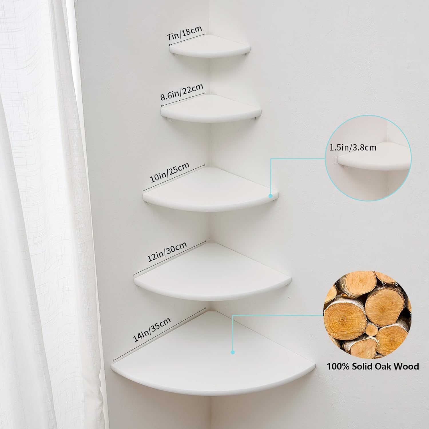 White Solid Oak Corner Shelf Wall Mount