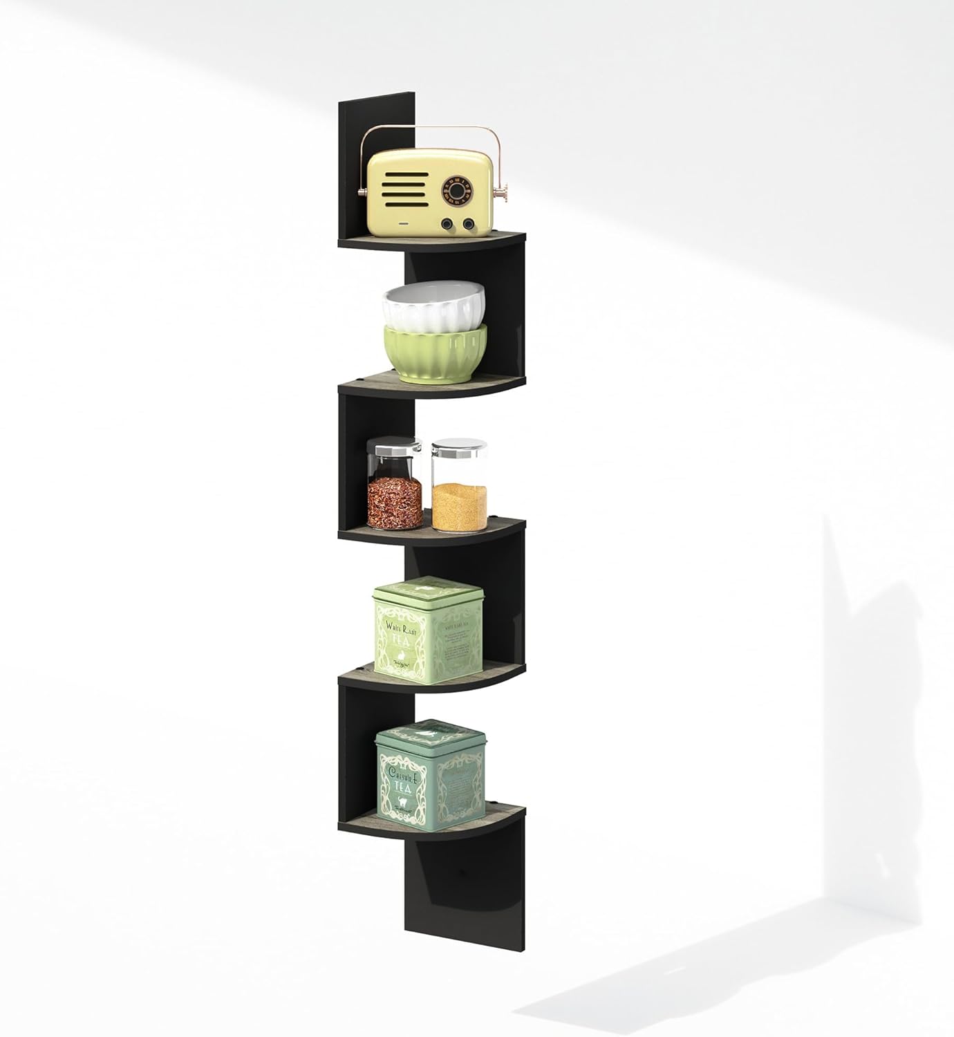 Furinno 5 Tier Floating Corner Shelf Black