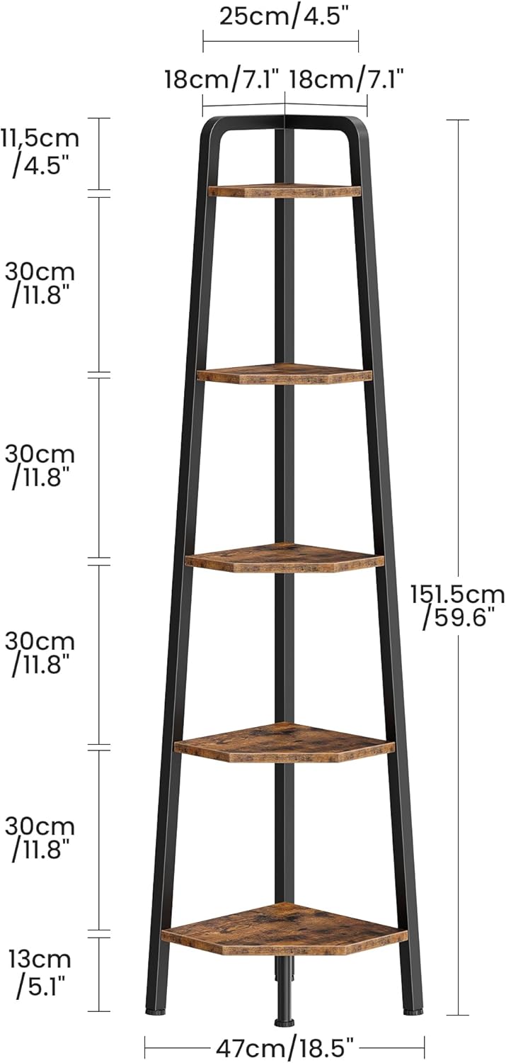 CHOEZON 5-Tier Corner Shelf 596 Tall Metal Ladder Bookshelf