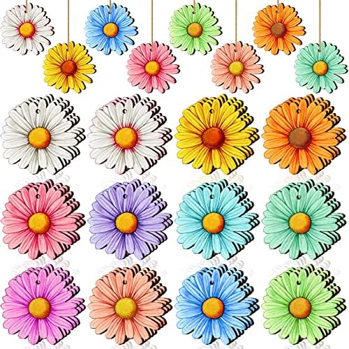 Maitys 36 Pcs Wooden Daisy Hanging Decorations
