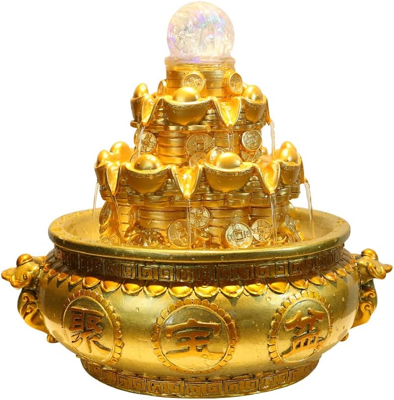 Yellow Cornucopia Tabletop Fountain with LED Lights