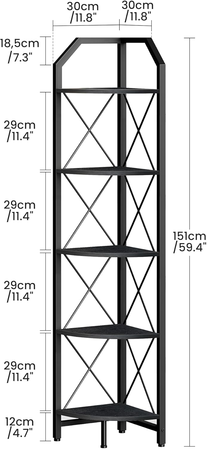 5-Tier Corner Shelf with Metal Frame Black