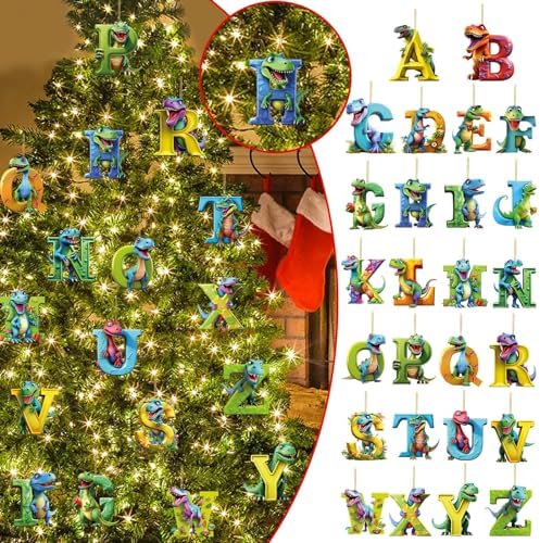 Dinosaur Christmas Ornaments with 26 Letters