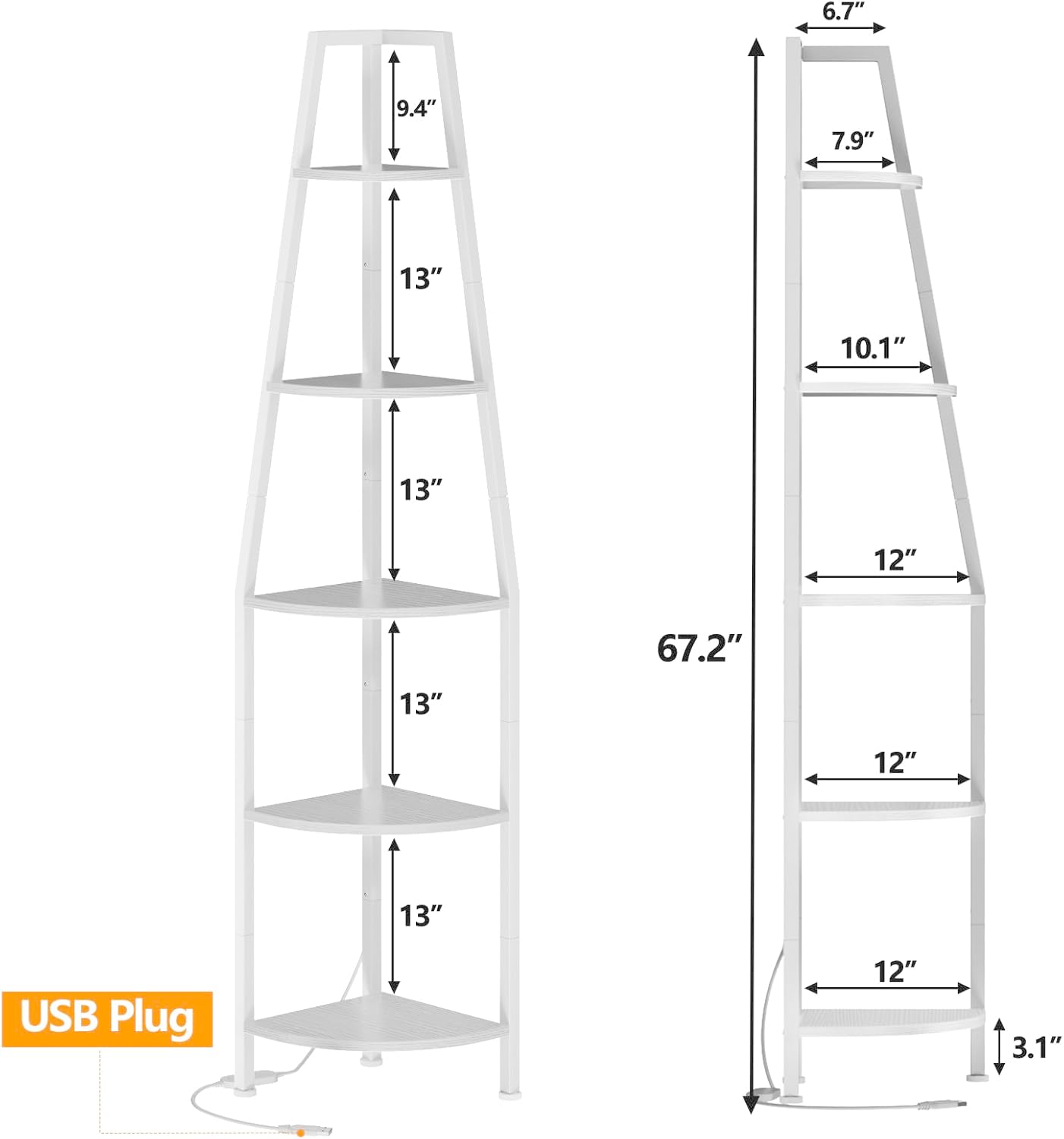 Furnulem 5 Tier Corner Shelf with LED Light