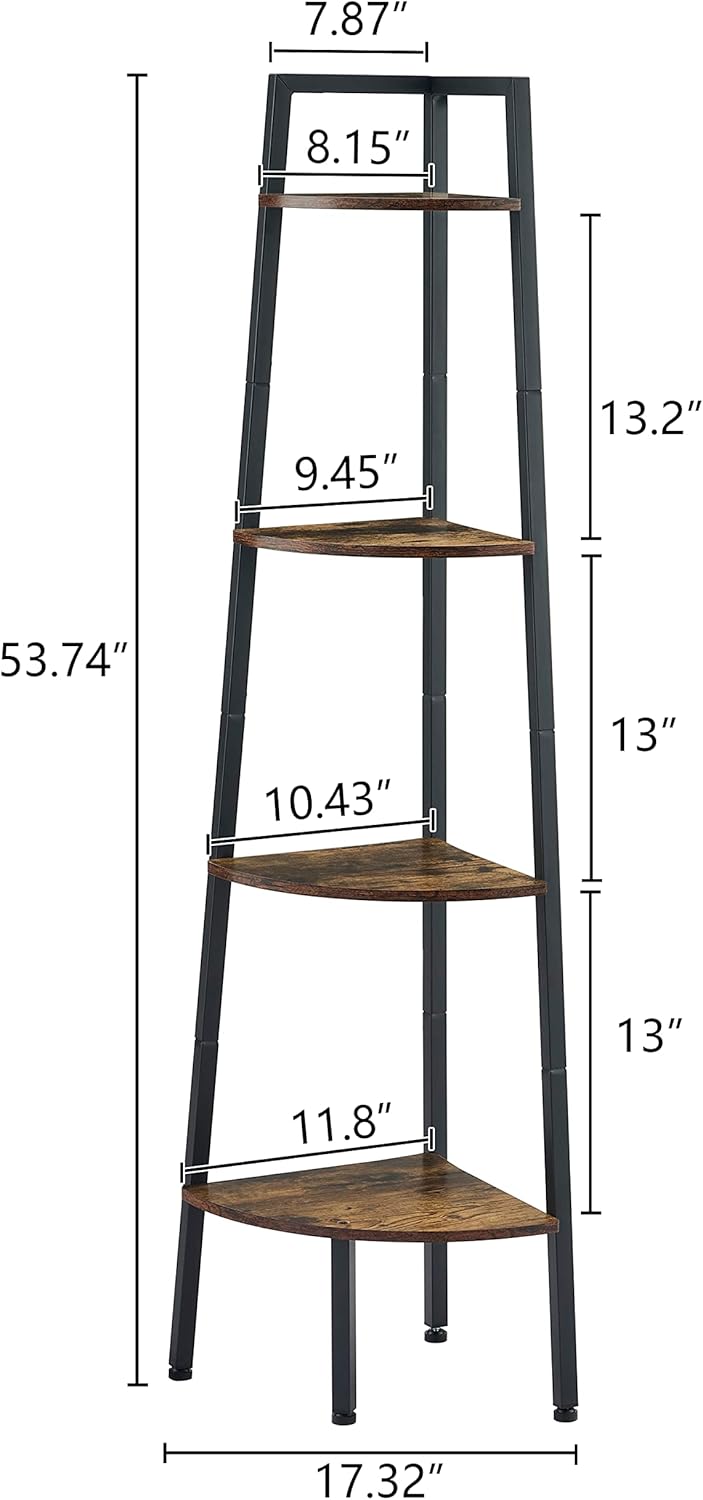 Hoctieon 4-Tier Corner Bookshelf with Rustic Brown Finish