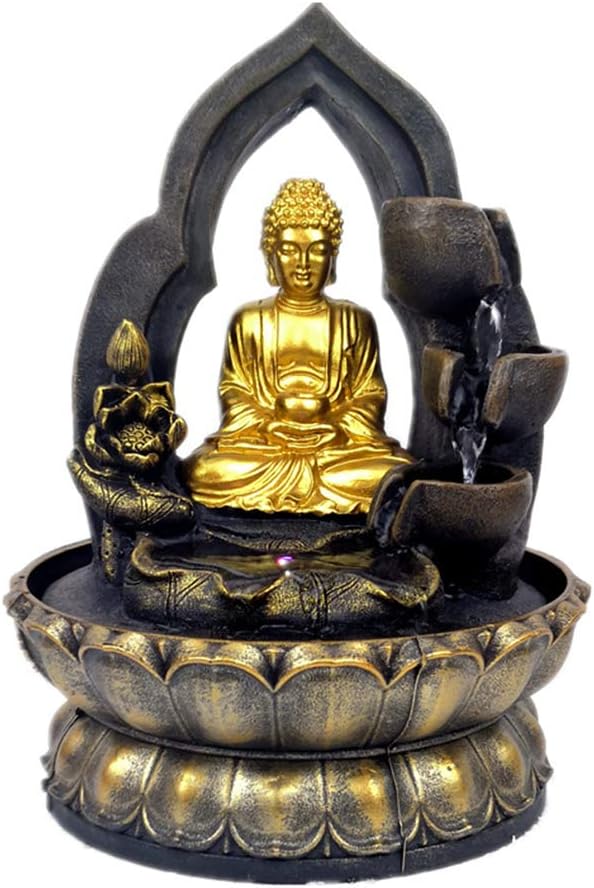 118in Buddha Tabletop Waterfall Fountain for Home Office Bedroom - Gold