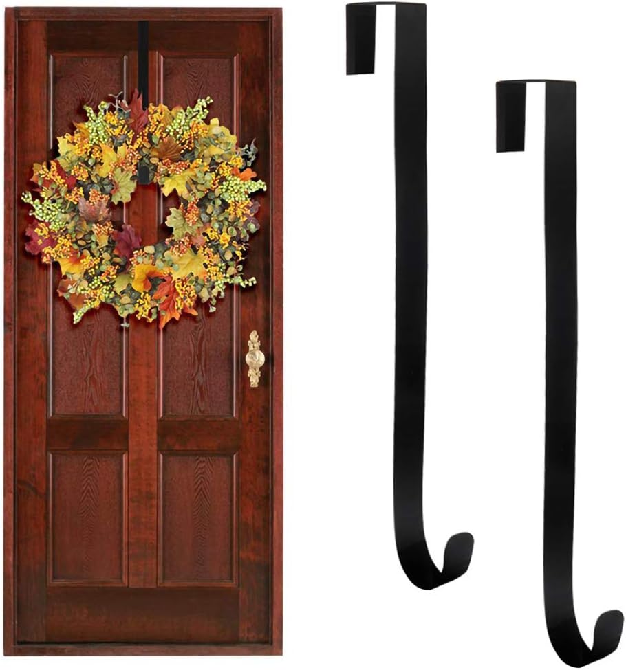 2 Pack Door Wreath Hanger Hooks 15 Inch Metal Black
