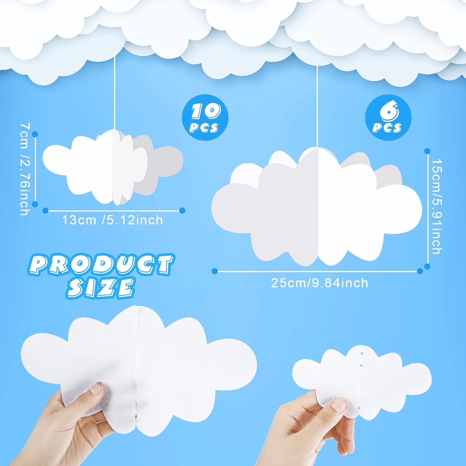 16 Pcs White Hanging Clouds for Ceiling Decor