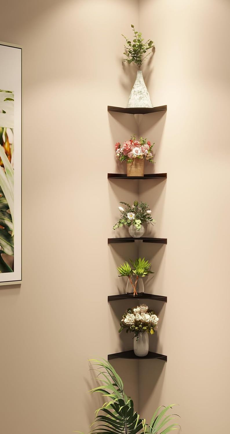 6 Inch Heavy Duty Aluminum Corner Shelf - Black
