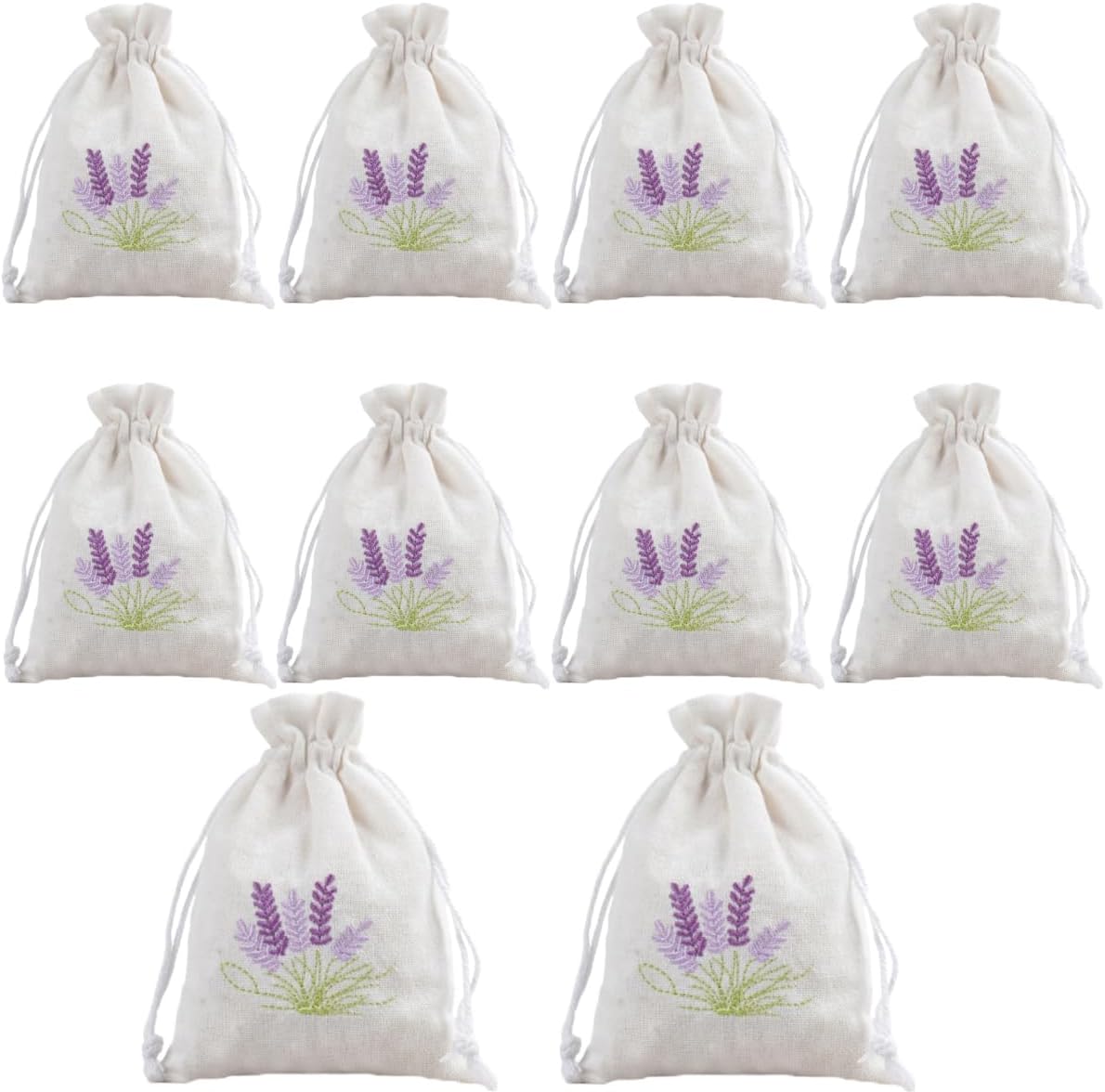 10 Pcs Lavender Pattern Burlap Drawstring Sachet Bags for Wedding DIY