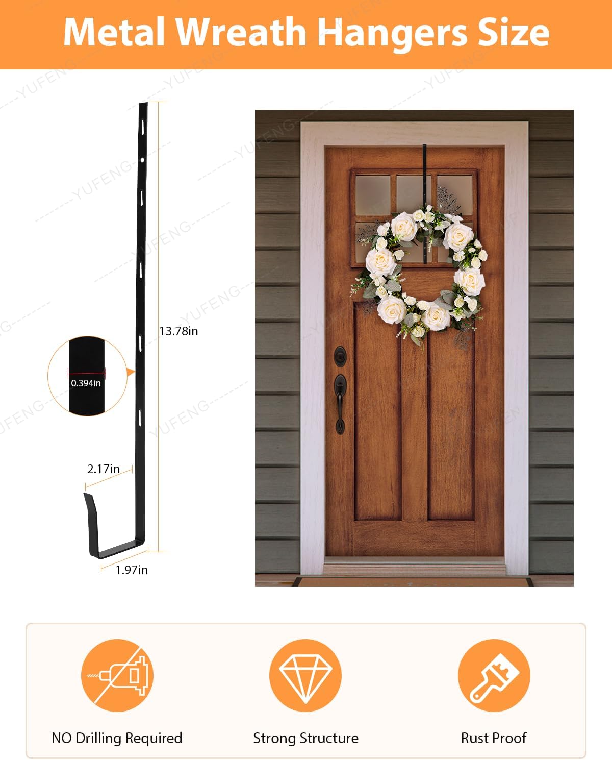 MOFUBAO 14 Inch Steel Wreath Hanger Hook Black