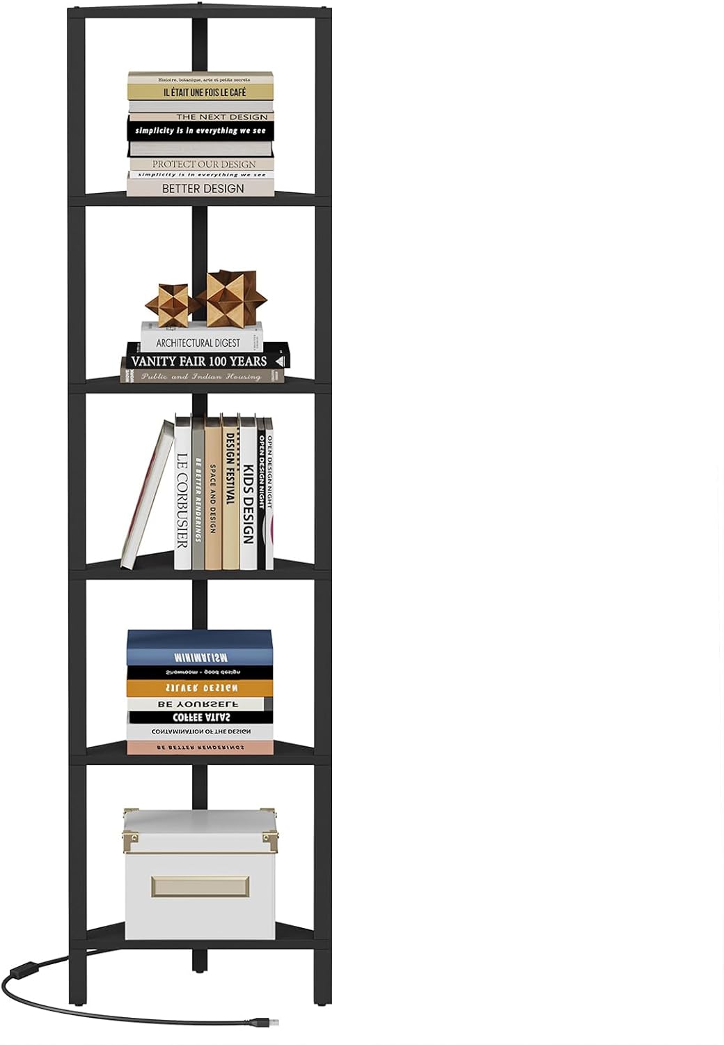TUTOTAK Corner Shelf with LED Light 6-Tier Black BS05BK006L