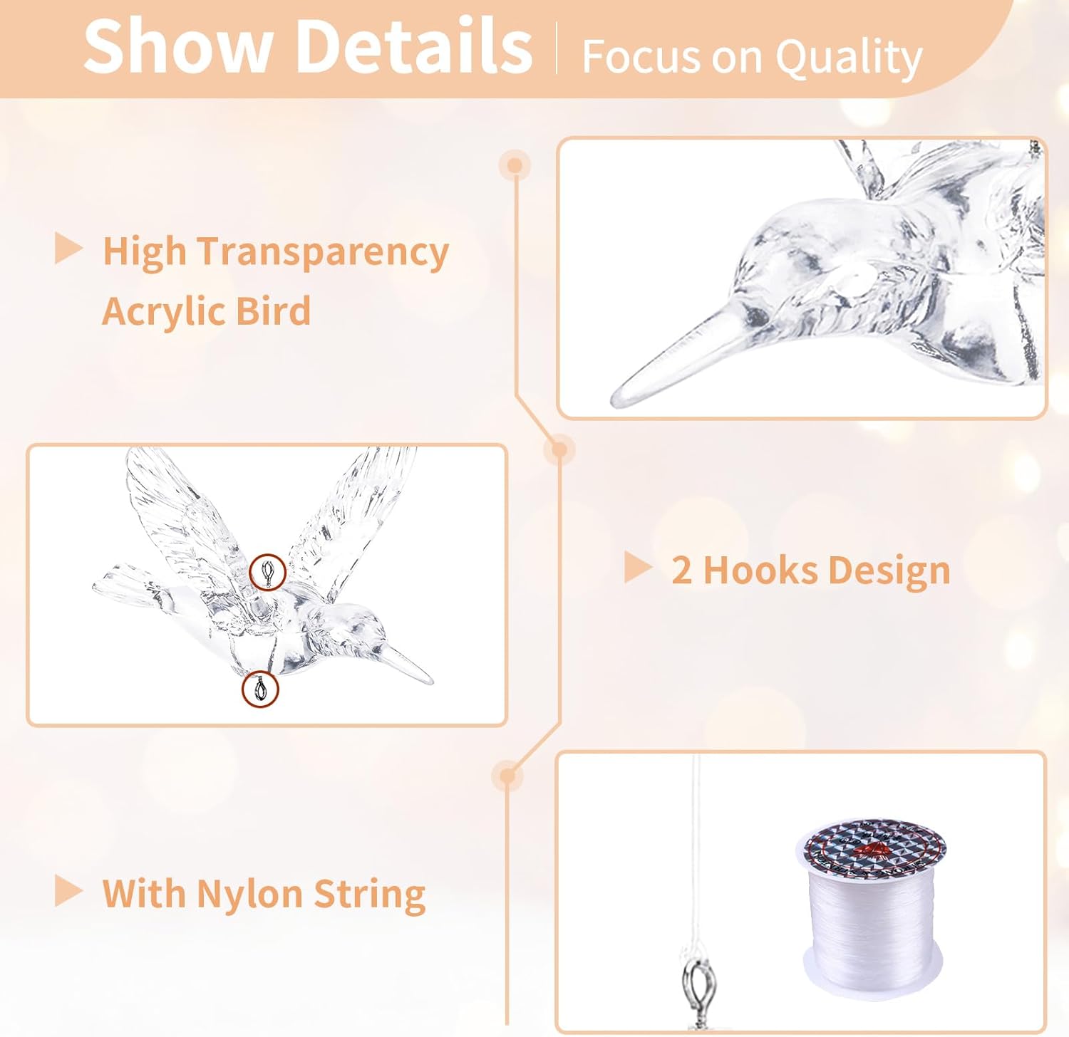 NUPTIO 30pcs Acrylic Flying Birds Hanging Decor